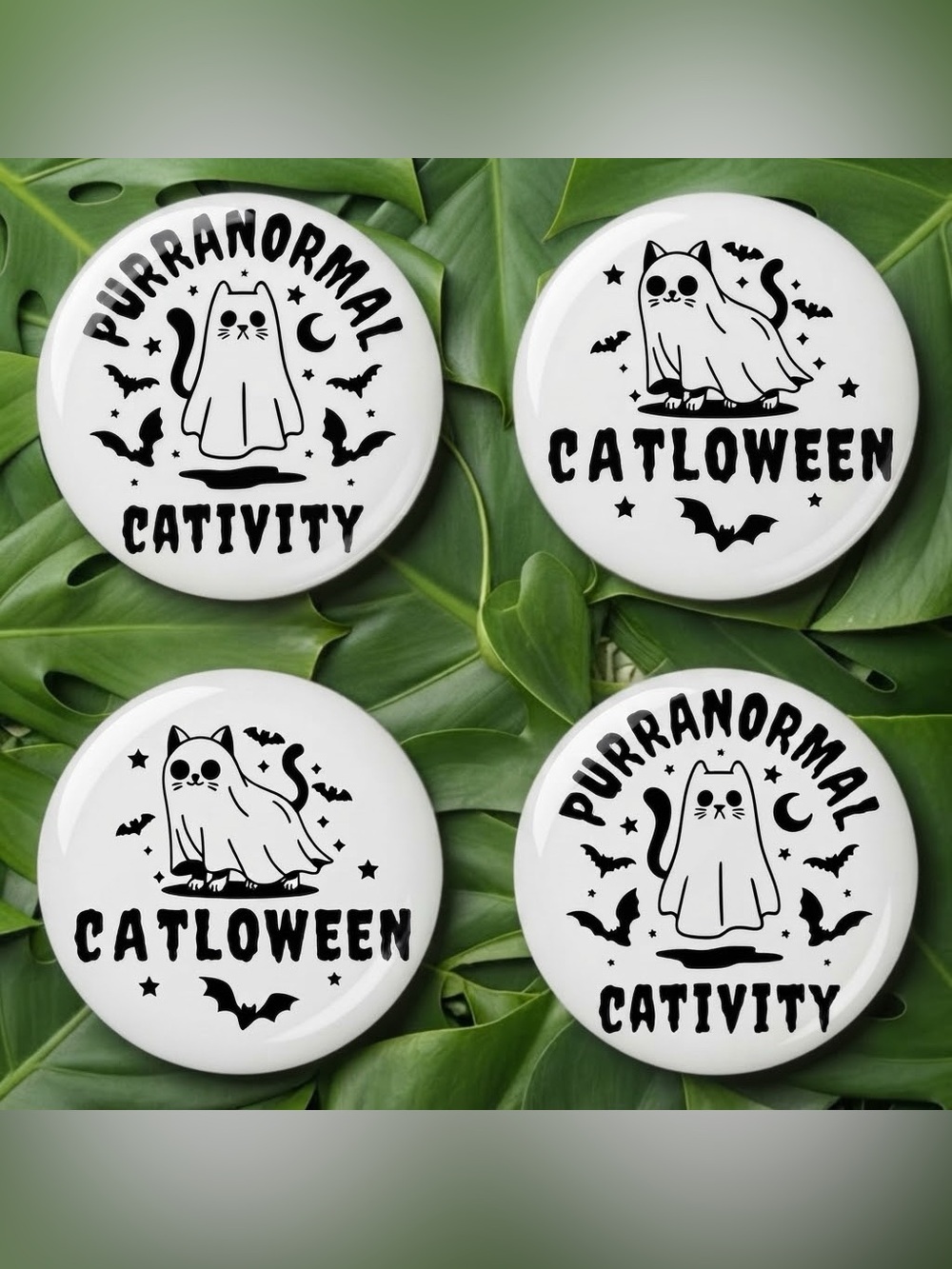 NWT Cat Halloween Coaster Set - Halloween Decor - Black & White - Set of 4